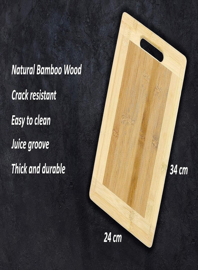 AB SALES Bamboo Cutting Boards for Kitchen, Wood Chopping Boards with Juice Groove & Handles, Cutting Board for Vegetables, Fruit & Cheese | Heavy Duty Serving Tray | 24 X 34 cms | 1.8 cm Thickness - Image 2